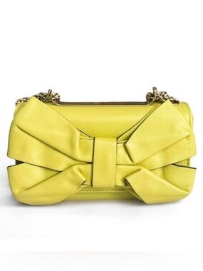 Valentino Acid Kiwi Green Leather Bow Mini Flap Bag w/ Gold-Toned Chain Strap